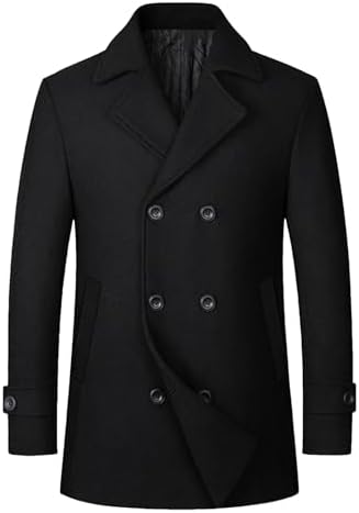 Men's Casual Trench Coat Slim Fit Notched Collar Long Jacket